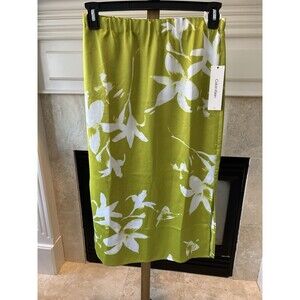 Calvin Klein midi skirt lime pop optic white floral size Small NWT pull on satin